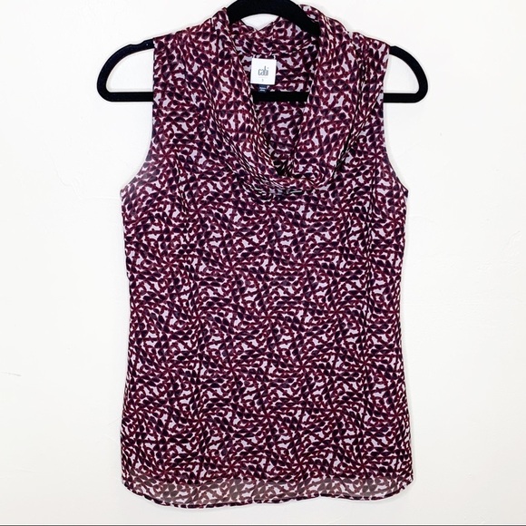 CAbi red,black and white geo print Venus Cowl Neck Blouse Valentine's Day - Picture 3 of 11